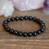 Black Tourmaline Crystal Round Bead Bracelet