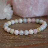 Morganite Crystal Round Bead Bracelet