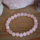 Rose Quartz Round Bead Crystal Bracelet