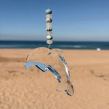 White Jade & Larimar Crystal Dolphin Suncatcher