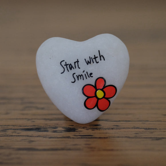 Start with Smile Marble Inspirational Happy Heart